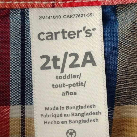 Carter's Plaid long Sleeve Button Down Shirt 2T - Picture 3 of 6
